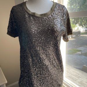 Olive Green JCrew Sequin Short Sleeve Blouse